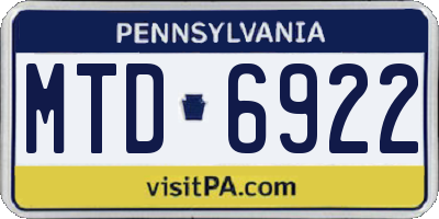 PA license plate MTD6922
