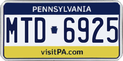 PA license plate MTD6925