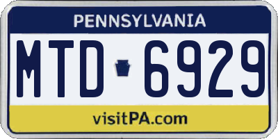 PA license plate MTD6929
