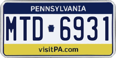 PA license plate MTD6931