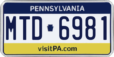 PA license plate MTD6981