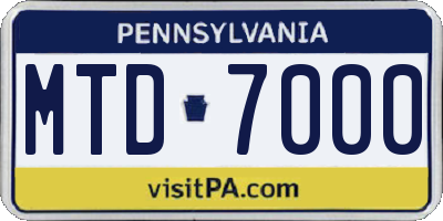 PA license plate MTD7000