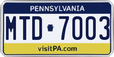 PA license plate MTD7003