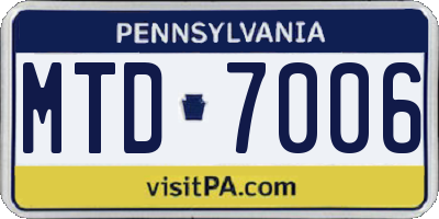 PA license plate MTD7006