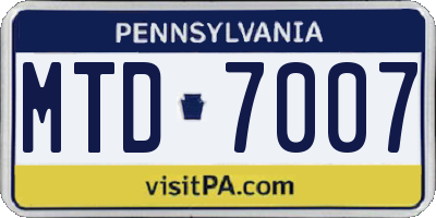 PA license plate MTD7007