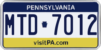 PA license plate MTD7012