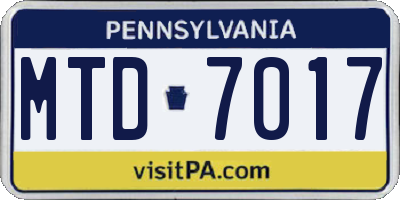 PA license plate MTD7017