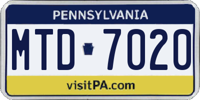 PA license plate MTD7020