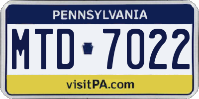 PA license plate MTD7022