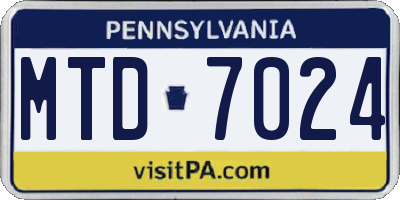 PA license plate MTD7024