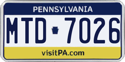 PA license plate MTD7026