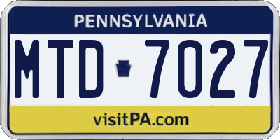 PA license plate MTD7027