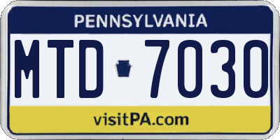 PA license plate MTD7030