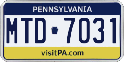 PA license plate MTD7031