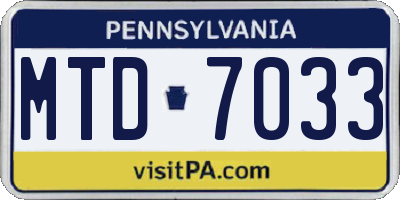 PA license plate MTD7033