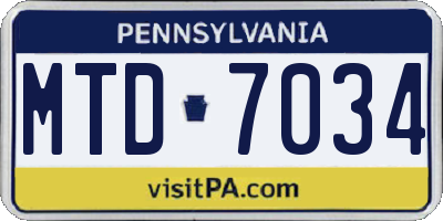 PA license plate MTD7034