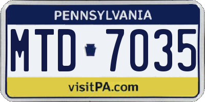 PA license plate MTD7035