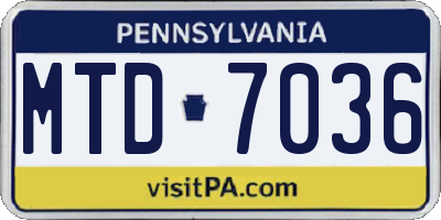 PA license plate MTD7036