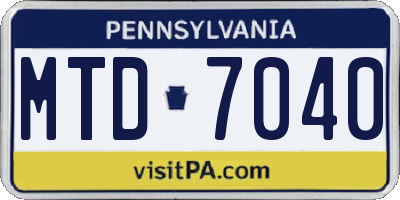 PA license plate MTD7040