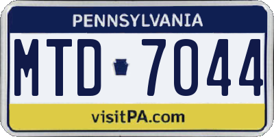 PA license plate MTD7044