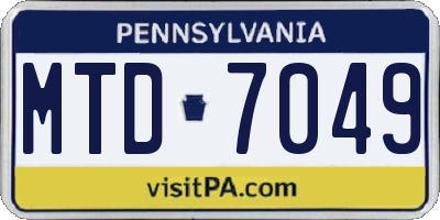 PA license plate MTD7049