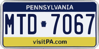 PA license plate MTD7067