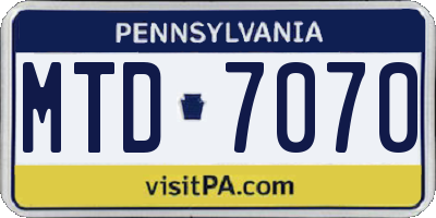 PA license plate MTD7070