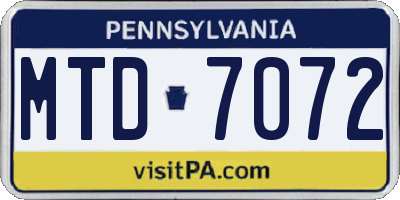 PA license plate MTD7072