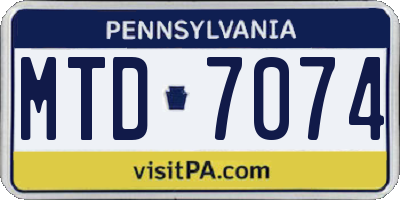 PA license plate MTD7074