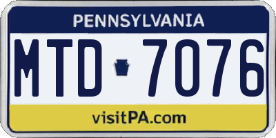 PA license plate MTD7076
