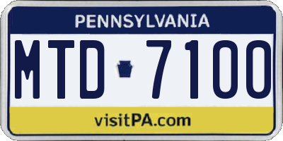 PA license plate MTD7100