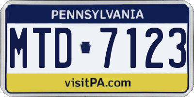 PA license plate MTD7123