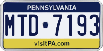 PA license plate MTD7193