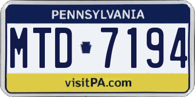 PA license plate MTD7194