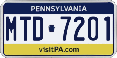 PA license plate MTD7201