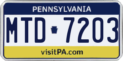 PA license plate MTD7203