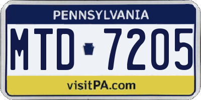 PA license plate MTD7205