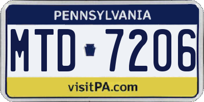 PA license plate MTD7206