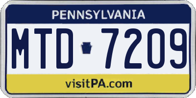 PA license plate MTD7209