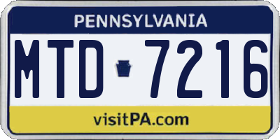 PA license plate MTD7216