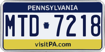 PA license plate MTD7218