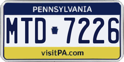 PA license plate MTD7226