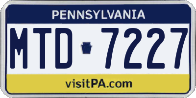 PA license plate MTD7227