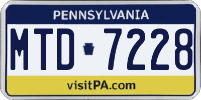 PA license plate MTD7228