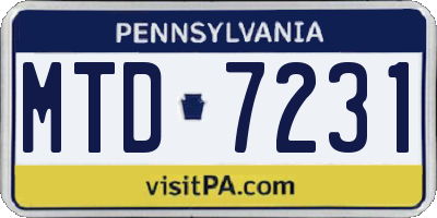 PA license plate MTD7231