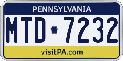 PA license plate MTD7232