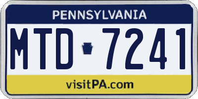 PA license plate MTD7241