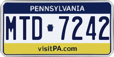PA license plate MTD7242