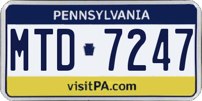 PA license plate MTD7247
