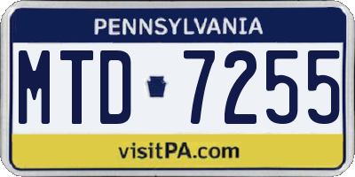 PA license plate MTD7255